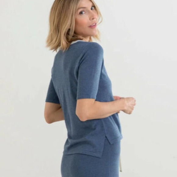 NWT MER SEA Anywear Light Short Sleeve Sweater Top Chambray Blue Gray XL H12932 - Picture 11 of 12